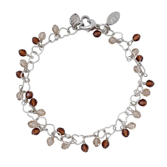 Estate Sterling Silver 925 Brown Crystal Dangle Bracelet 7" - Picture 3 of 8